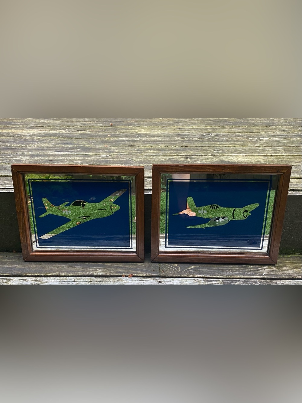 Framed Wall Art Mirrors P-51 Mustang & Vought F4U Corsair Fighter Plane Aviation
